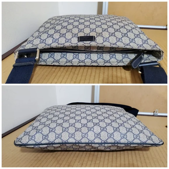 GUCCI GG Plus Monogram Medium Flat Messenger Bag Navy - Picture 6 of 13